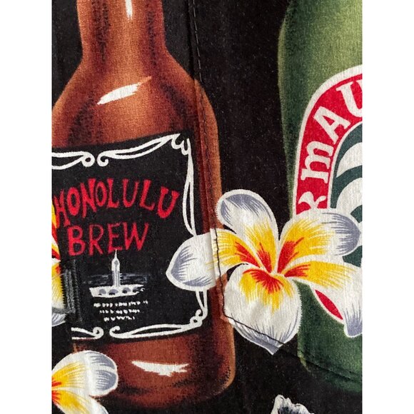 VTG Pacific Legend Hawaii SS Black Aloha Shirt Button Down Beer Bottle Floral M - Picture 5 of 16